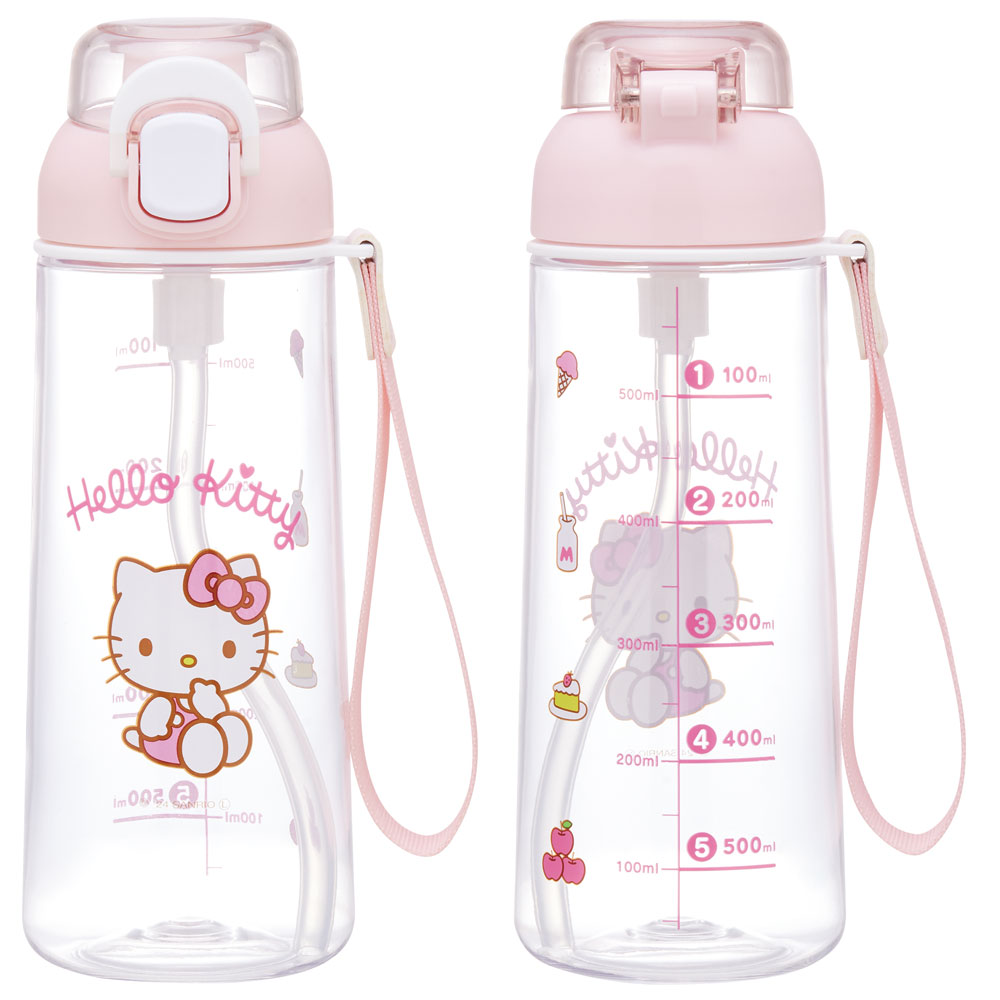 ワンプッシュ ストロー ボトル 水筒 630ml 透明 クリア 子供 キッズ かわいい スケーター skater PSHPO6 キティ ハローキティ キティちゃん 女の子