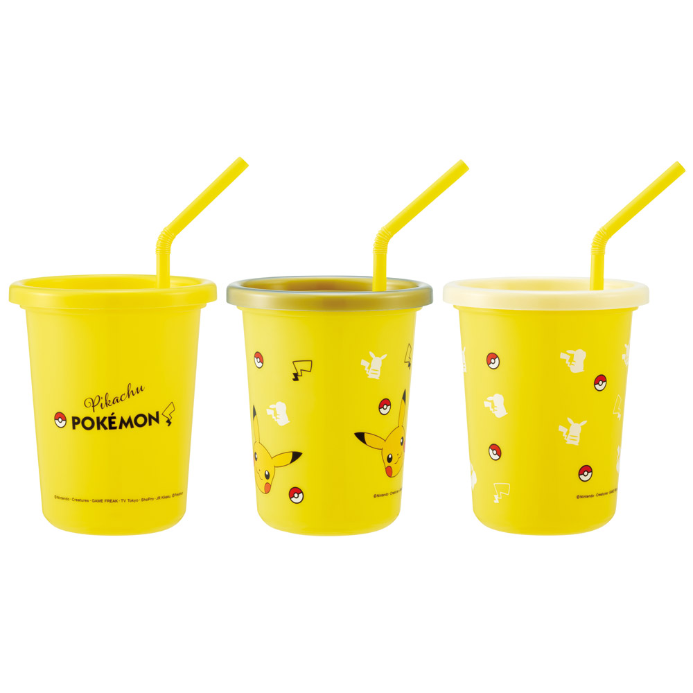 スケーター ストロー付きタンブラー 3個セット プラスチック 蓋付き ふた付き コップ skater SIH3ST ポケットモンスター ポケモン ピカチュウ フェイス 25年【タンブラー プラスチック コップ 子供 キャラクター グッズ ミニ】
