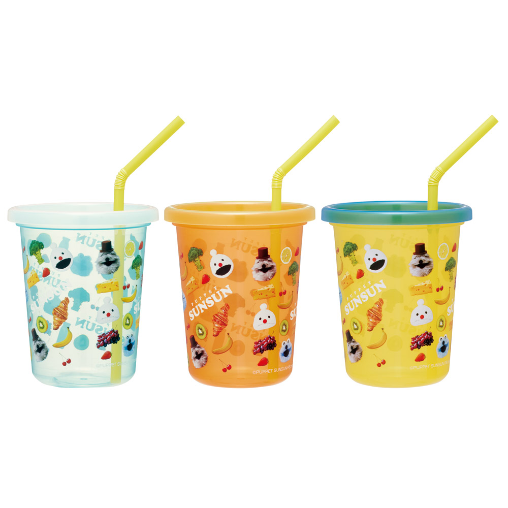 スケーター ストロー付きタンブラー 3個セット プラスチック 蓋付き ふた付き コップ skater SIH3ST パペットスンスン PUPPET SUNSUN ノンノン ゾンゾン グッズ【タンブラー プラスチック コップ 子供 キャラクター グッズ ミニ】