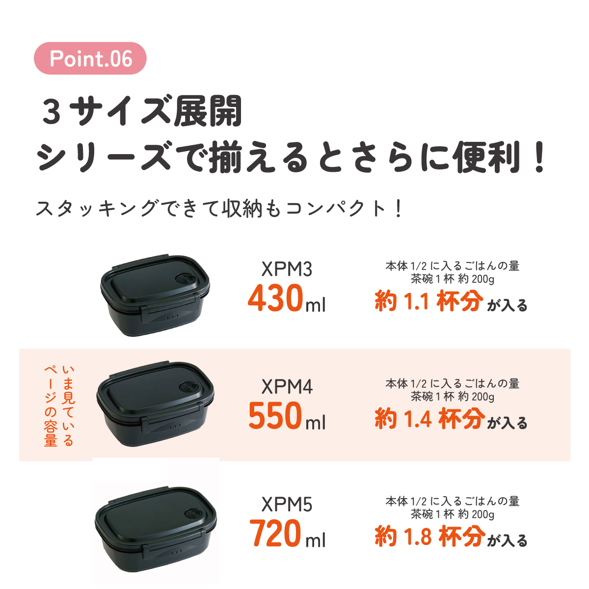 ラク軽弁当箱(Ｍ) 1段/550mlブラック／XPM4_4973307496271