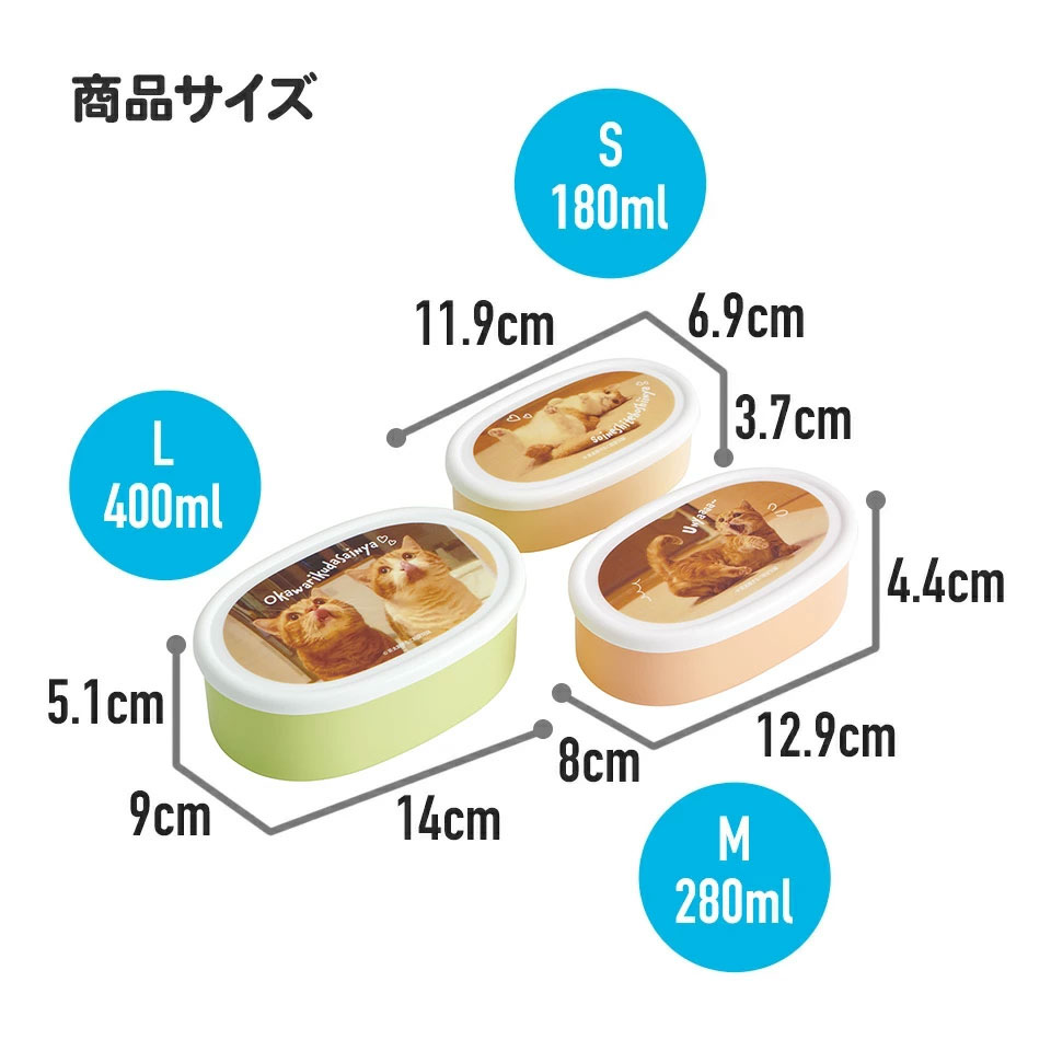 弁当箱 シール容器 抗菌 保存容器 3個セット 茶太郎ときなこ/SRS3SAG_4973307664106