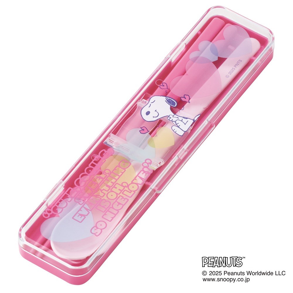 【メール便対象品】 スケーター 箸 スプーンセット お弁当 カトラリーセット 日本製 食洗機対応 大人 skater CCS3SA スヌーピー SNOOPY クリアハート ピンク ピーナッツ【おはしセット お箸セット 子供 箸ケース 食洗機】