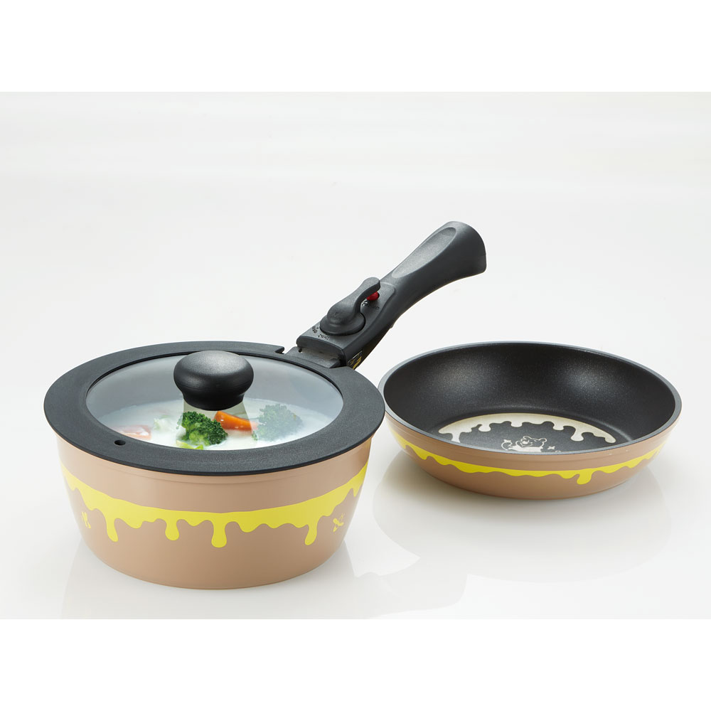 【送料無料】取っ手が取れる 鍋 ＆フライパン セット IH ガス火 対応 20cm 蓋付き ANFP2 スケーター くまのプーさん プーさん Pooh 女性 レディース