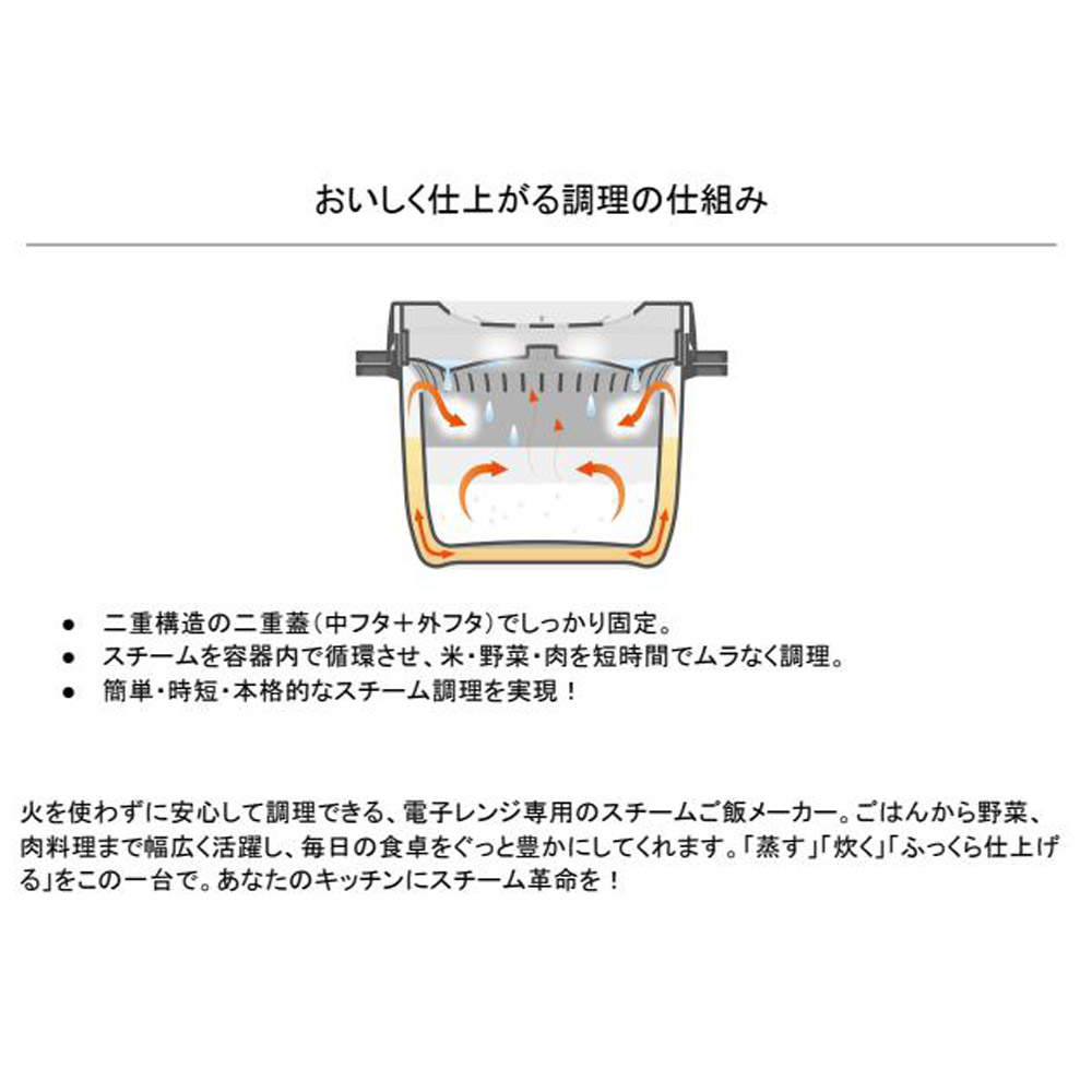 スケーター おいしいごはんの証明 カニ穴ができる 電子レンジ専用スチームごはんメーカー 一合用 スチーム革命　日本製 レシピ付き 電子レンジ調理 ご飯 skater MWMR1N ブラック【お弁当 キッチン スチーム加熱 ふっくら 一合炊き】
