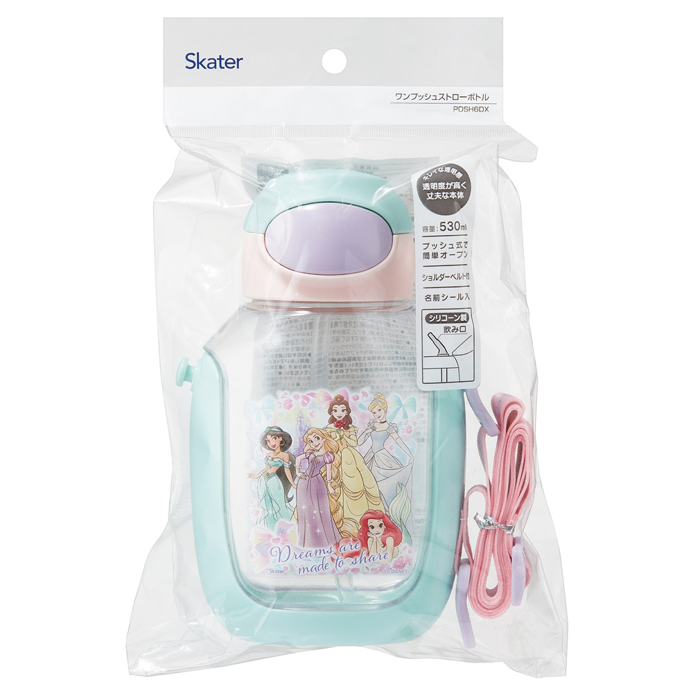 【送料無料】ワンプッシュ式ストロー水筒 プラスチック製 530ml プリンセス25/PDSH6DX_4973307690044
