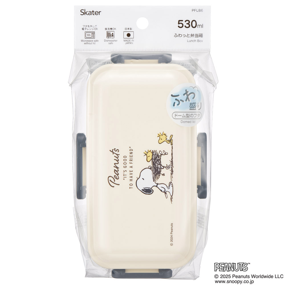 スケーター 弁当箱 530ml 大人 一段 仕切り 食洗機 レンジ 対応 日本製 ランチボックス skater PFLB6 スヌーピー バッジ SNOOPY ピーナッツ【レディース 4点ロック お弁当箱 ドーム型 1段 食洗機OK】