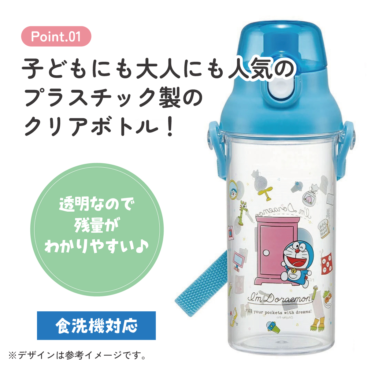 食洗機対応プラクリアボトル 480ml ドラえもん ラインデザイン/PSB5TR_4973307662447