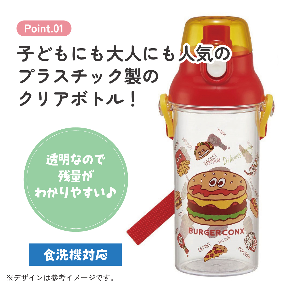 食洗機対応プラクリアボトル 480ml バーガーフレンズ／PSB5TR_4973307673122