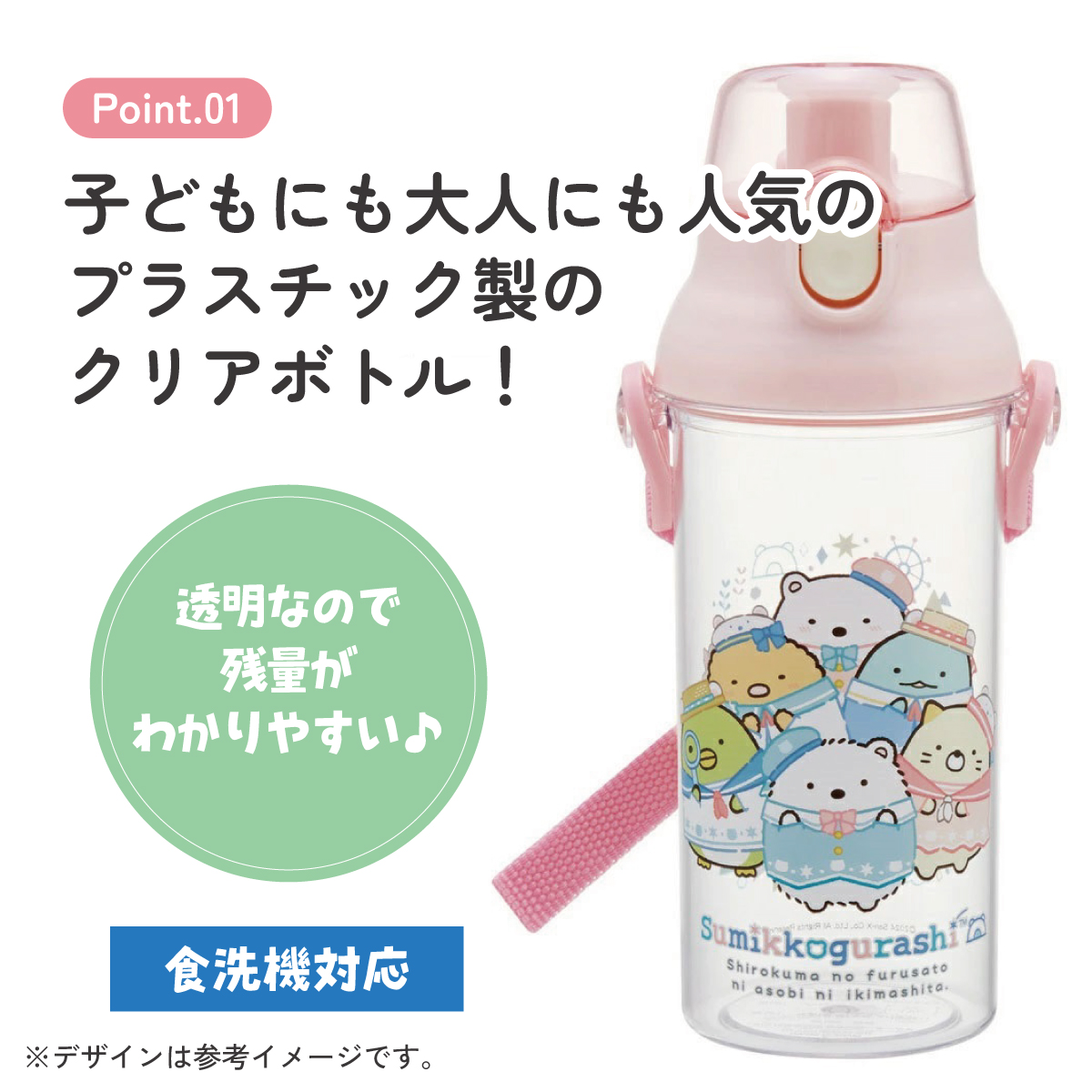 水筒 キッズ ワンタッチ プラスチック 直飲み クリア ボトル 480ml skater スケーター PSB5TR 透明 すみっコぐらし すみっこ ぐらし 女の子 女子