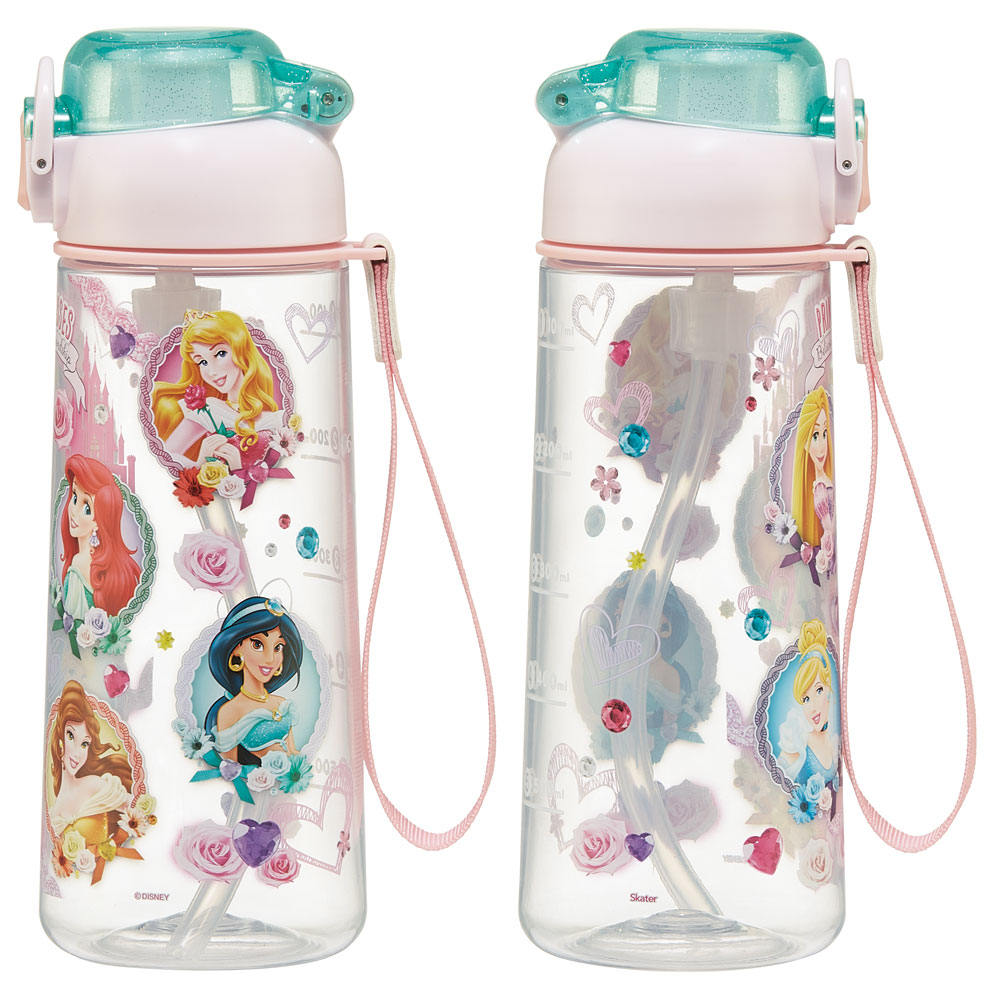 【送料無料】ワンプッシュ ストロー ボトル 水筒 630ml 透明 クリア 子供 キッズ かわいい スケーター skater PSHPO6 ディズニー プリンセス 女の子 女子