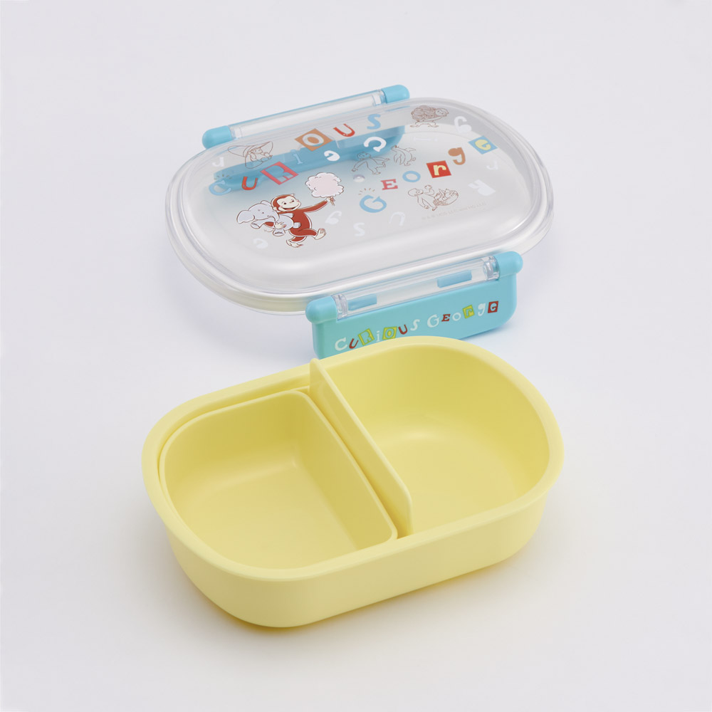 お弁当箱 一段 レンジ対応 食洗機対応 ランチボックス 360ml 一段弁当箱 丸型 スケーター skater QAF2BA おさるのジョージ アルファベット ひとまねこざる