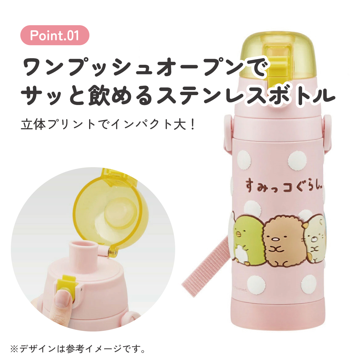 立体プリント 水筒 キッズ ワンタッチ 直飲み ステンレス 480ml おしゃれ かわいい スケーター SDPV5