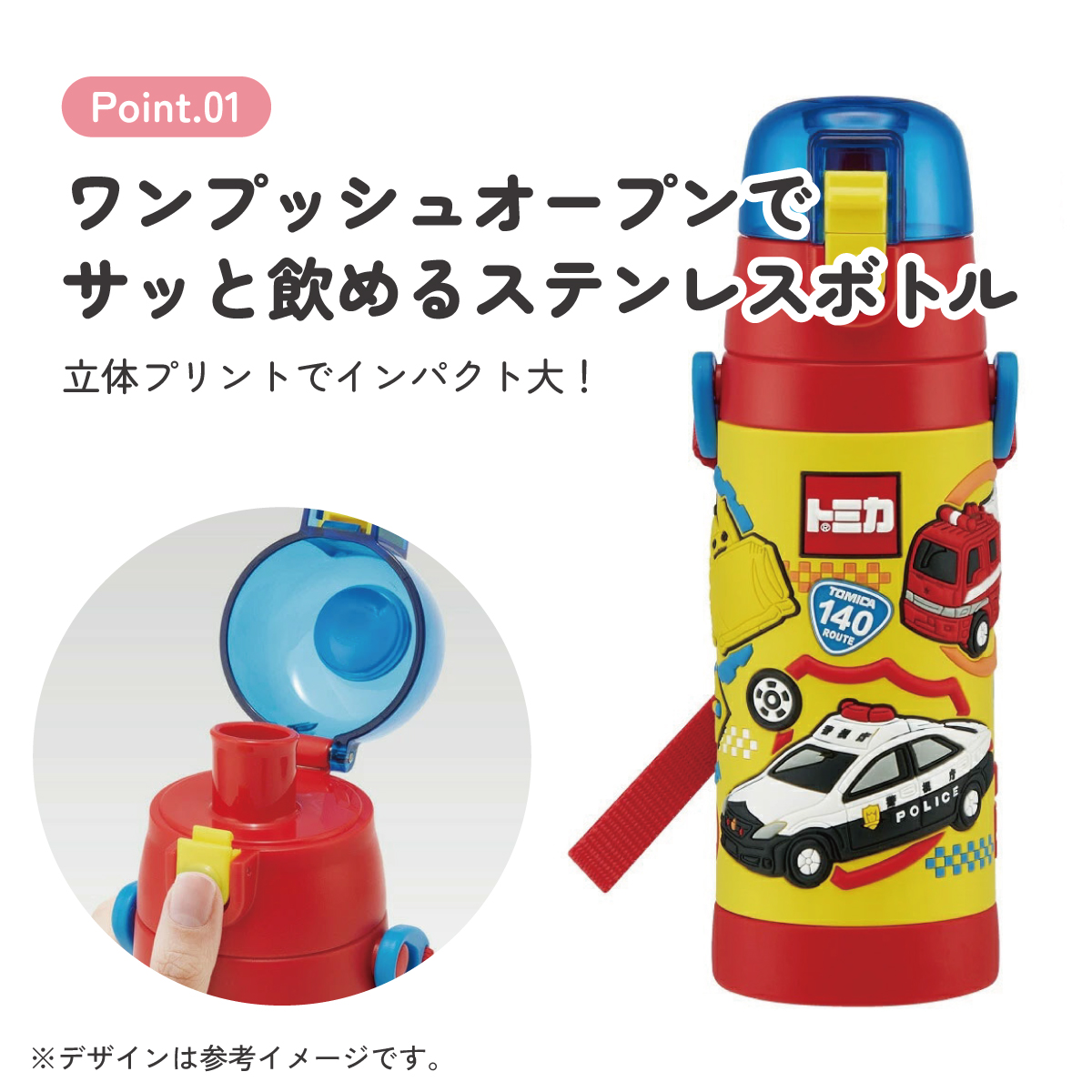 立体プリント 水筒 キッズ ワンタッチ 直飲み ステンレス 480ml おしゃれ かわいい スケーター SDPV5