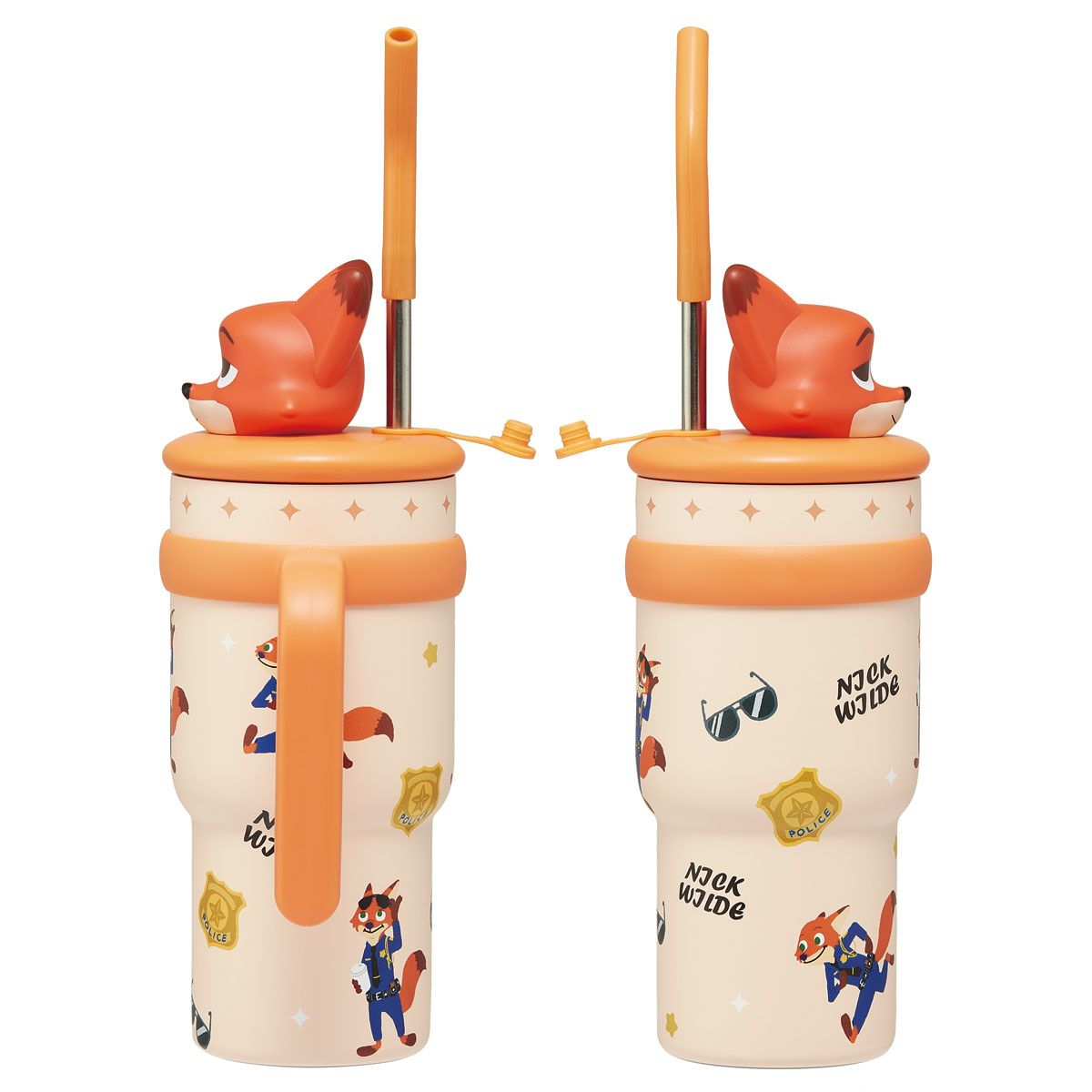スケーター ハンドル付き ストロー タンブラー 700ml 保冷 専用 マスコット付き skater STSTBM7 ズートピア ニック ディズニー【子供 キッズ 大人 真空二重構造 持ち手付き】