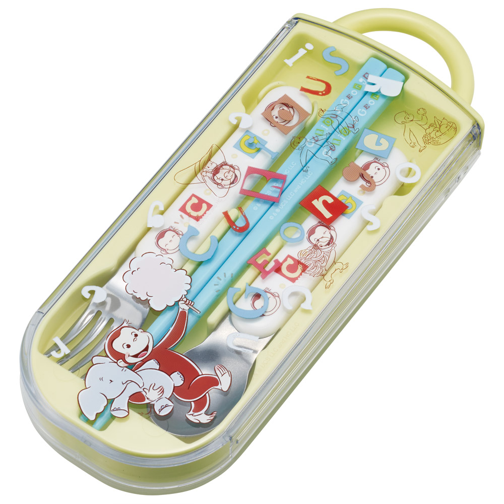 子供用 お弁当 トリオセット 開けやすいスライド式(箸、スプーン、フォークのセット) おさるのジョージ アルファ/TACC2_4973307718779