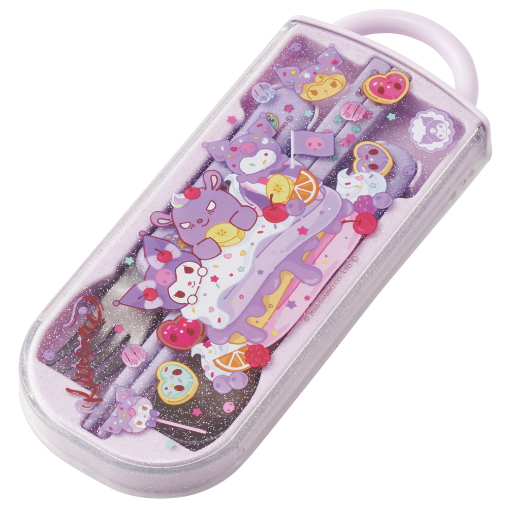 子供用 お弁当 トリオセット 開けやすいスライド式(箸、スプーン、フォークのセット) クロミ ファンシー柄/TACC2_4973307720758