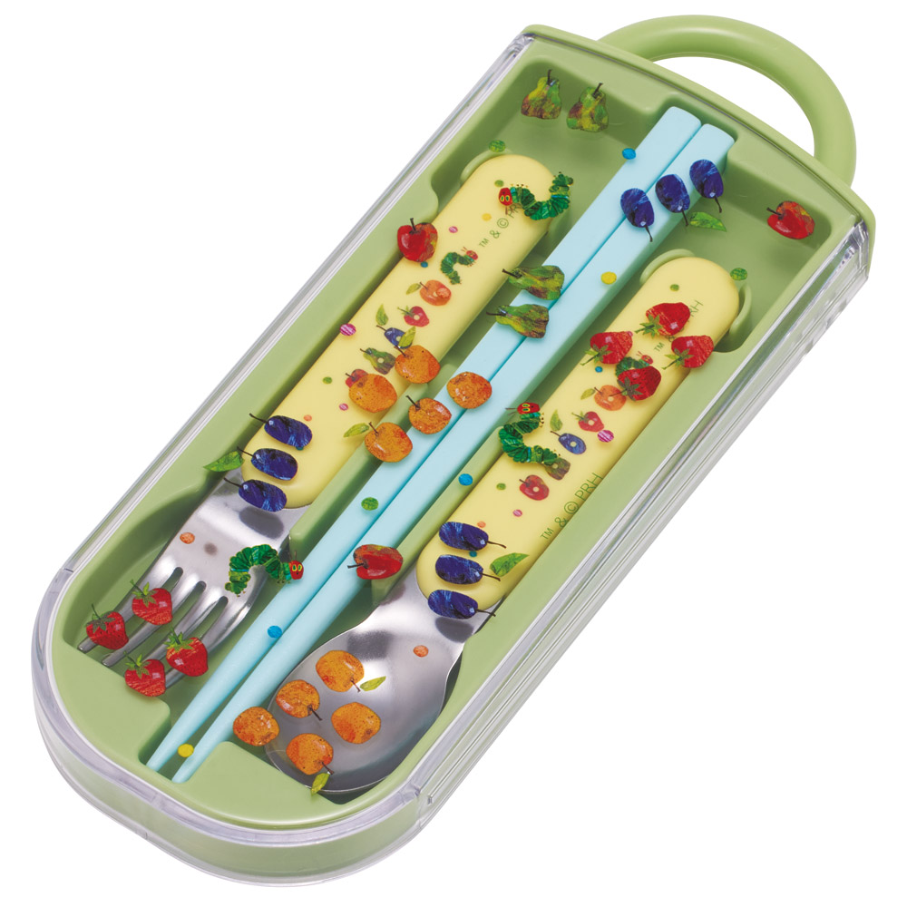 【メール便対象品】 スケーター 箸 スプーン フォーク セット 子供 お弁当 日本製 カトラリーセット skater TACC2 はらぺこあおむし フルーツパターン はらぺこ【キャラクター トリオセット 食洗機 対応 弁当箱 スプーンセット お箸】