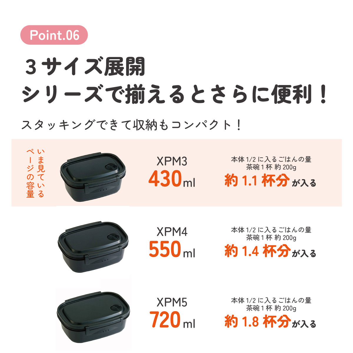 ラク軽弁当箱(S) 1段/430mlブラック/XPM3_4973307496264