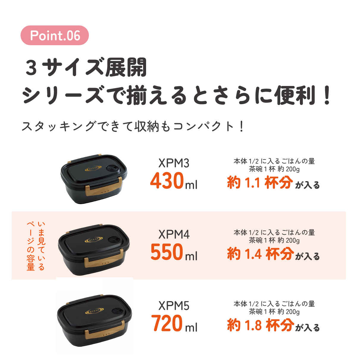 ラク軽弁当箱(Ｍ) 1段/550mlＲＩＺＡＰ／XPM4_4973307571688