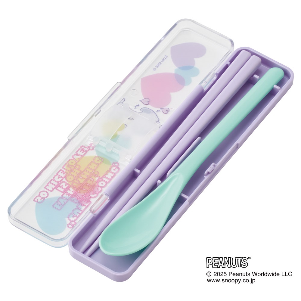 【メール便対象品】 スケーター 箸 スプーンセット お弁当 カトラリーセット 日本製 食洗機対応 大人 skater CCS3SA スヌーピー SNOOPY クリアハート グリーン パープル PEANUTS【おはしセット お箸セット 子供 箸ケース 食洗機】