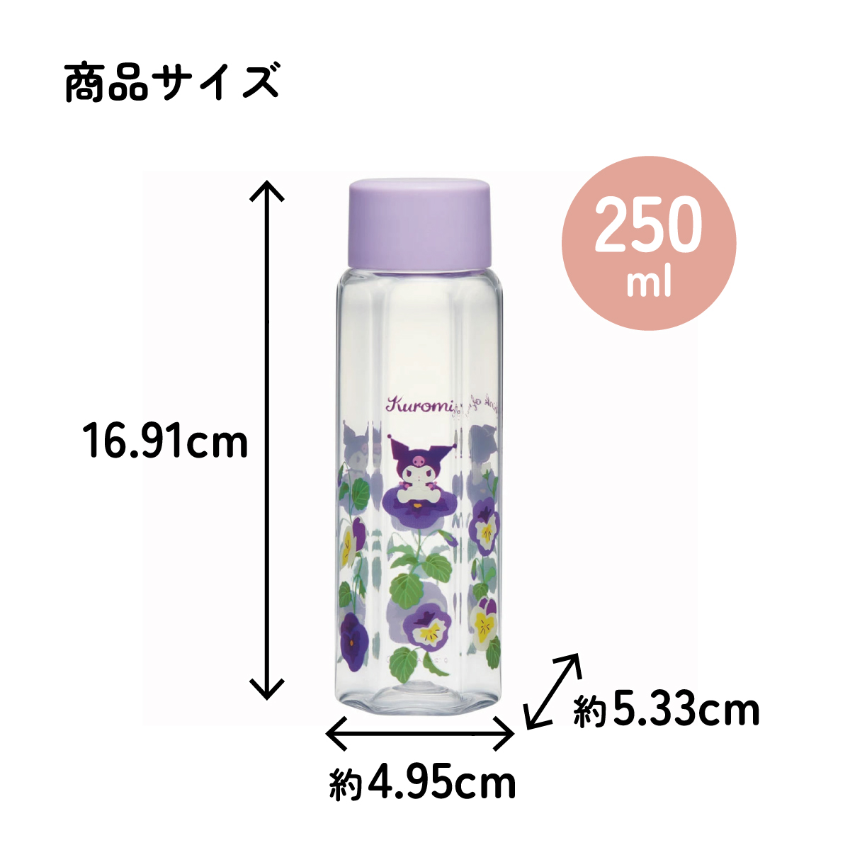 六角形 水筒 プラスチック 250ml ブロー ボトル 大人 キッズ 子供 直飲み 透明 スケーター skater PDH3 クロミ クロミちゃん 女の子 女子