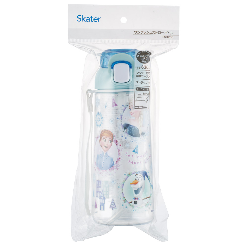 【送料無料】ワンプッシュ ストロー ボトル 水筒 630ml 透明 クリア 子供 キッズ かわいい スケーター skater PSHPO6 アナと雪の女王 アナ雪 ディズニー 女の子 女子
