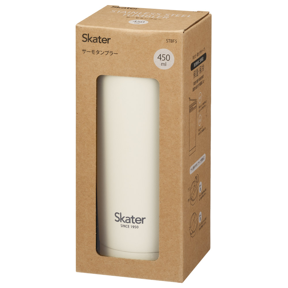スケーター サーモ タンブラー 水筒 450ml 持ち運び 保温 保冷 ステンレス 蓋付き おしゃれ skater STBF5 アイボリー 男の子 女の子 男子 女子 メンズ【軽量 真空断熱 マグ オフィス かわいい ふた付き 蓋】