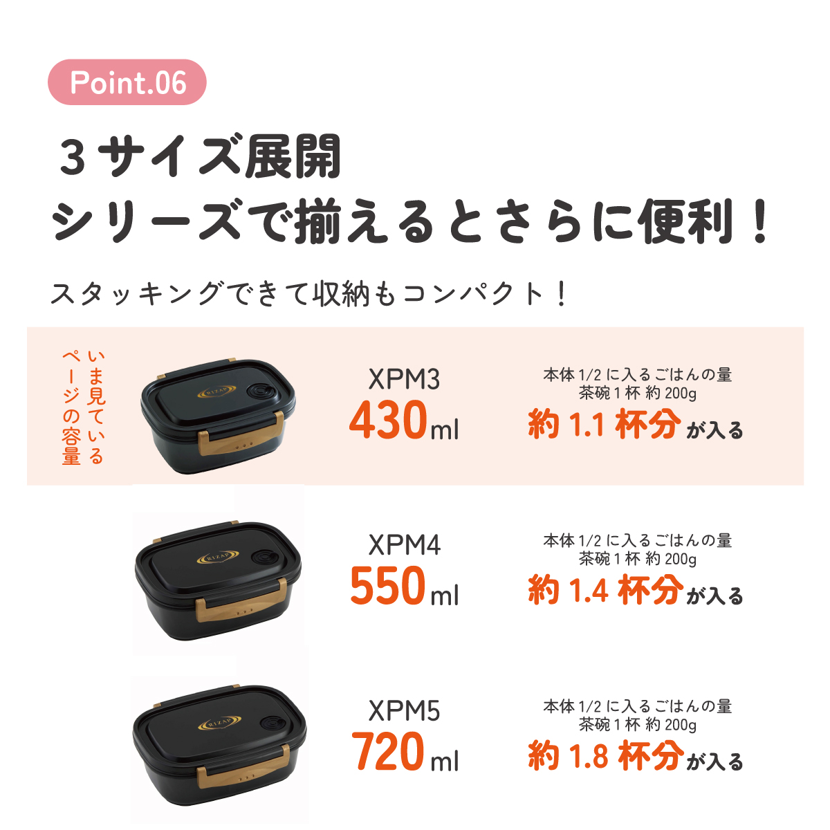 ラク軽弁当箱(Ｓ) 1段/430mlＲＩＺＡＰ／XPM3_4973307571671