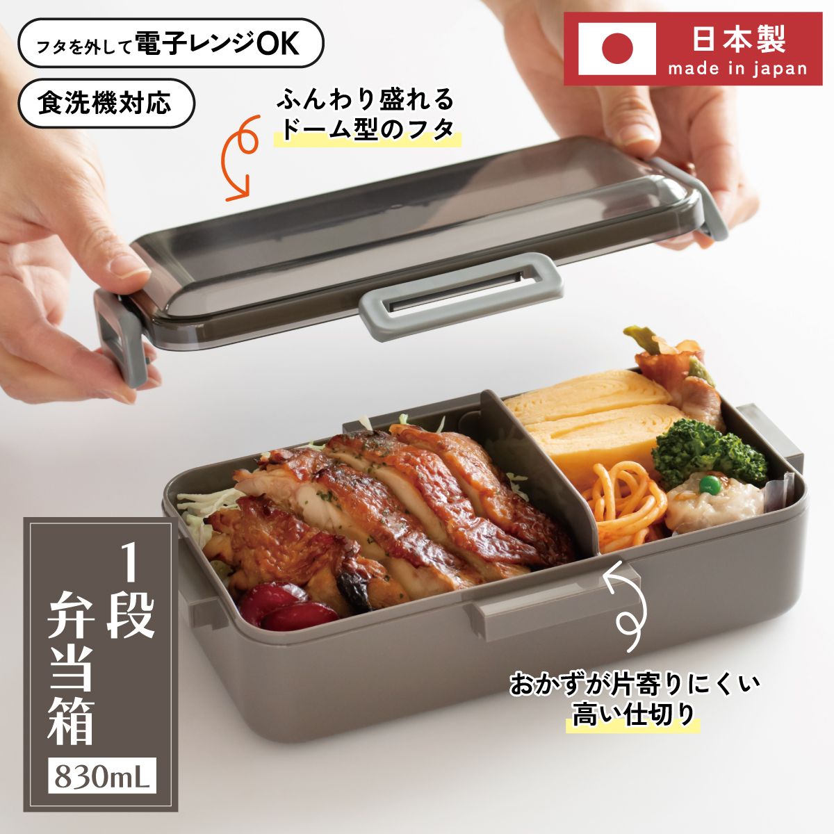 弁当箱 大人 一段 仕切り 食洗機 レンジ 対応 キャラクター 容量 830ml スケーター skater PFLB8AG 抗菌 ミッドナイトブルー 青 色 キッズドア 無地 シンプル