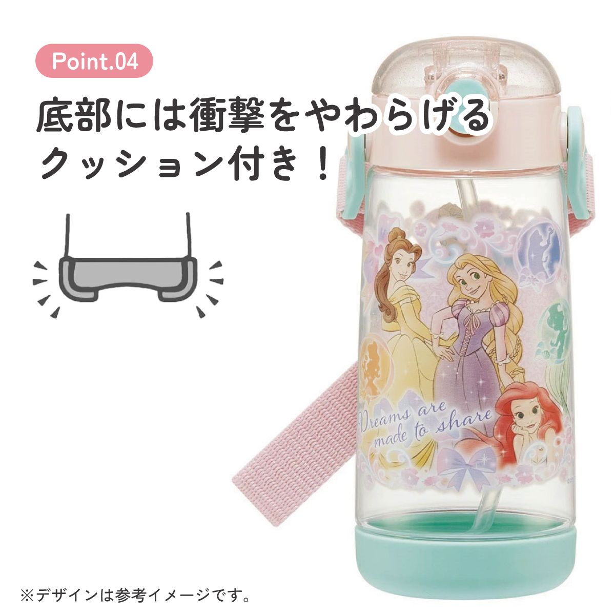 【送料無料】ワンプッシュ式ストロー水筒 プラスチック製 480ml プリンセス25/PDSH5_4973307690037