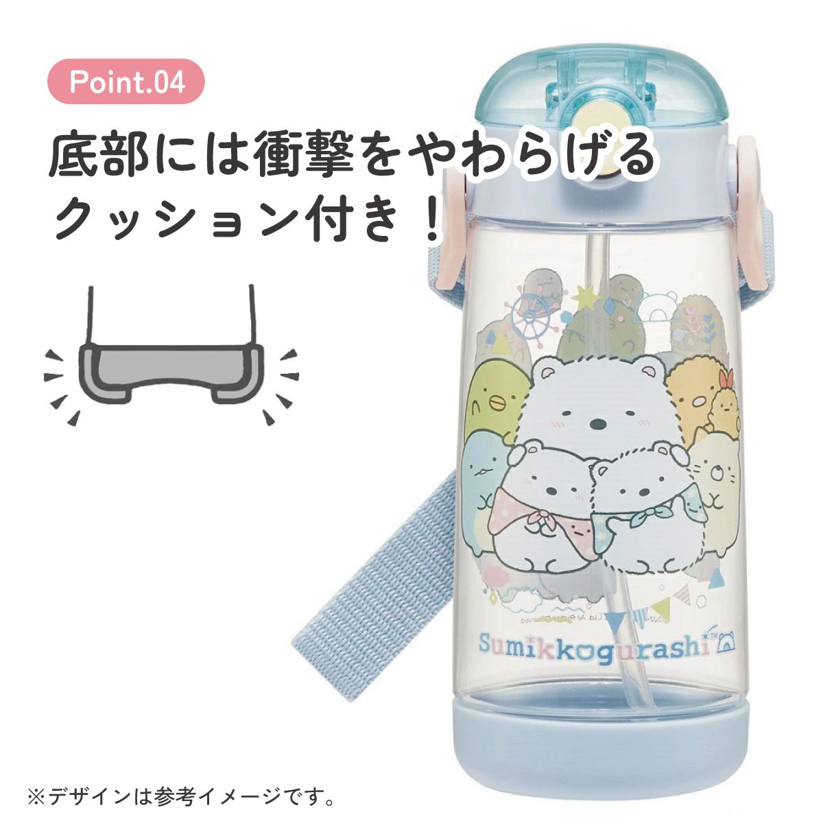 【送料無料】ワンプッシュ式ストロー水筒 プラスチック製 480ml すみっコぐらし しろくまふるさと／PDSH5_4973307695216