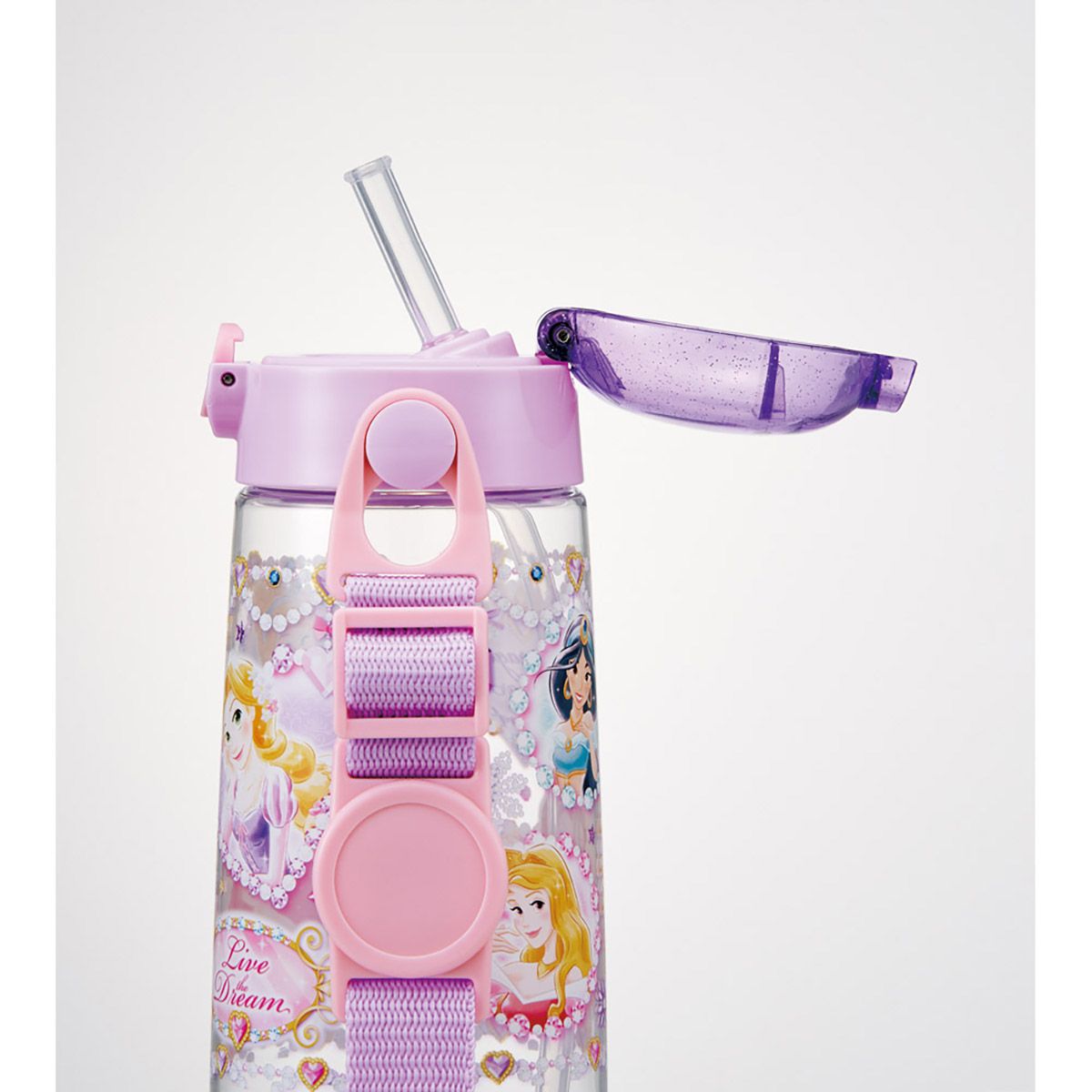 スケーター 水筒 キッズ ワンタッチ プラスチック ストロー ボトル クリア 480ml プラ水筒skater PDSH5 ディズニー プリンセス 27年 女の子 女子【キャラクター 子供 かわいい ワンプッシュ 軽量 ショルダー】