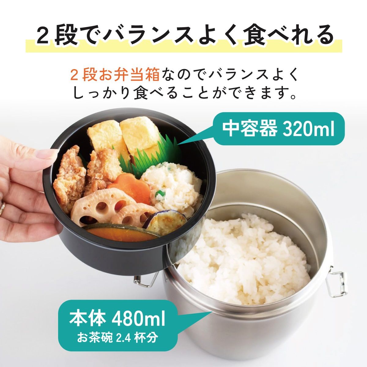 【送料無料】抗菌真空ステンレスランチジャー 丼タイプ 800ml/2段ベーシック/STLBD8AG_4973307550416