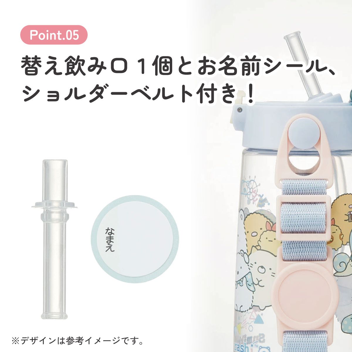 【送料無料】ワンプッシュ式ストロー水筒 プラスチック製 480ml すみっコぐらし しろくまふるさと／PDSH5_4973307695216
