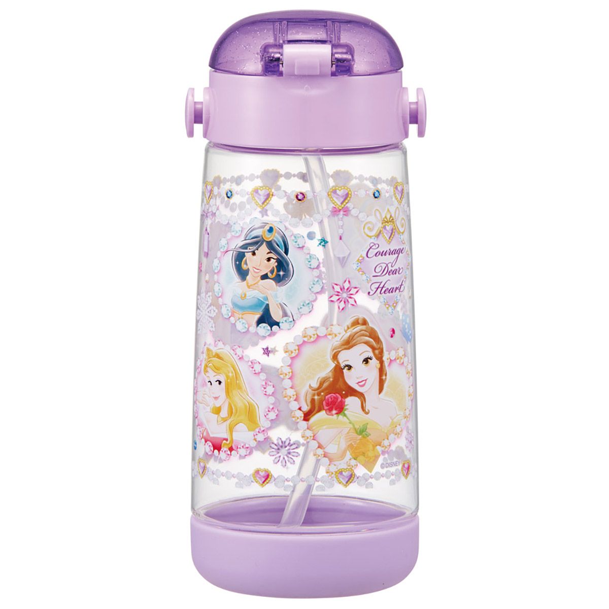 スケーター 水筒 キッズ ワンタッチ プラスチック ストロー ボトル クリア 480ml プラ水筒skater PDSH5 ディズニー プリンセス 27年 女の子 女子【キャラクター 子供 かわいい ワンプッシュ 軽量 ショルダー】