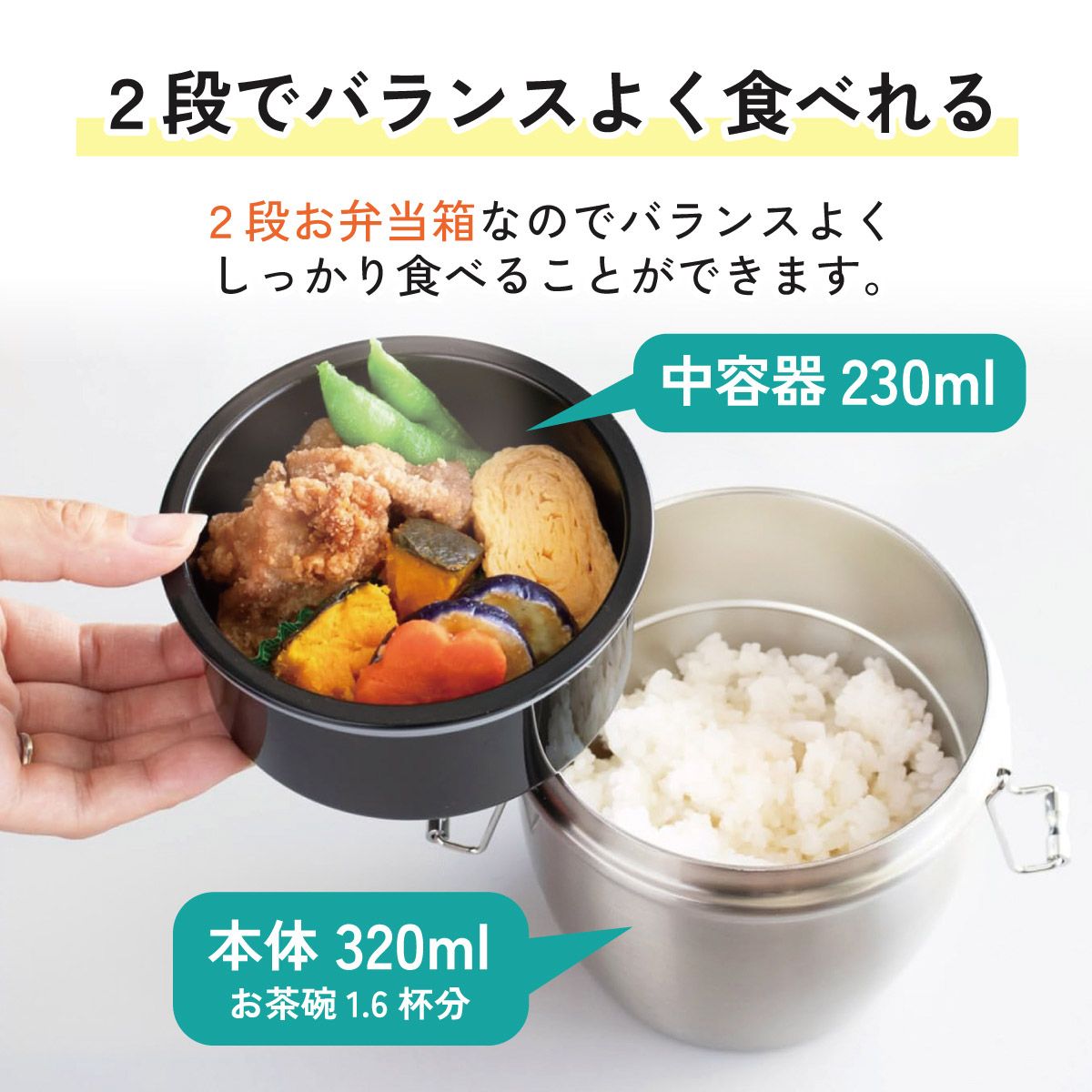 送料無料】抗菌真空ステンレスランチジャー 丼タイプ 550ml/2段