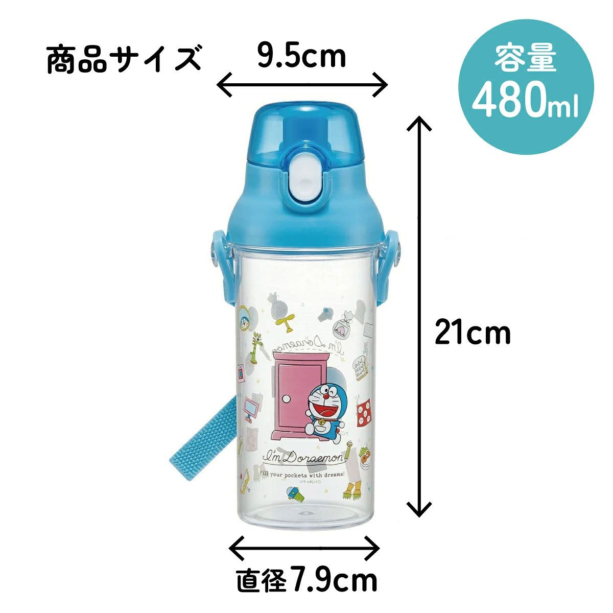 【送料無料】食洗機対応プラクリアボトル 480ml ドラえもん ラインデザイン/PSB5TR_4973307662447