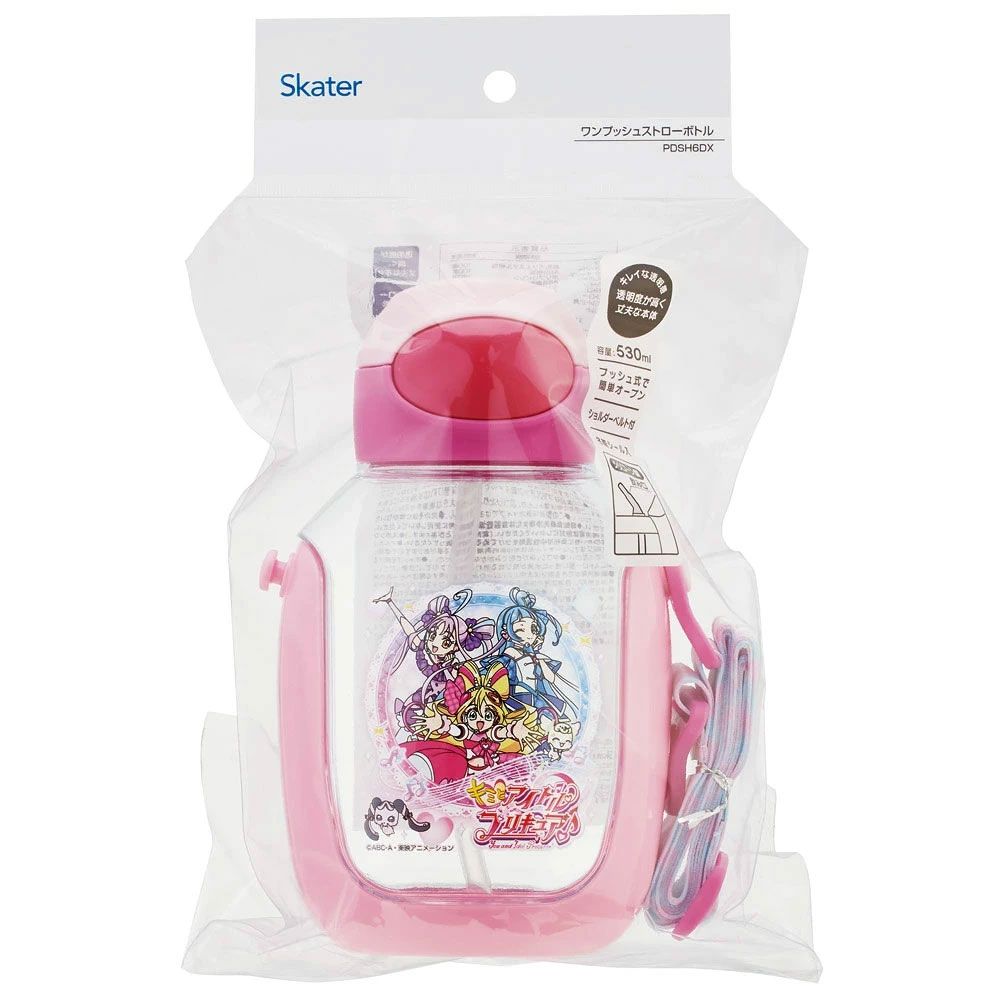 【送料無料】ワンプッシュ式ストロー水筒 プラスチック製 530ml キミとアイドルプリキュア/PDSH6DX_4973307707032
