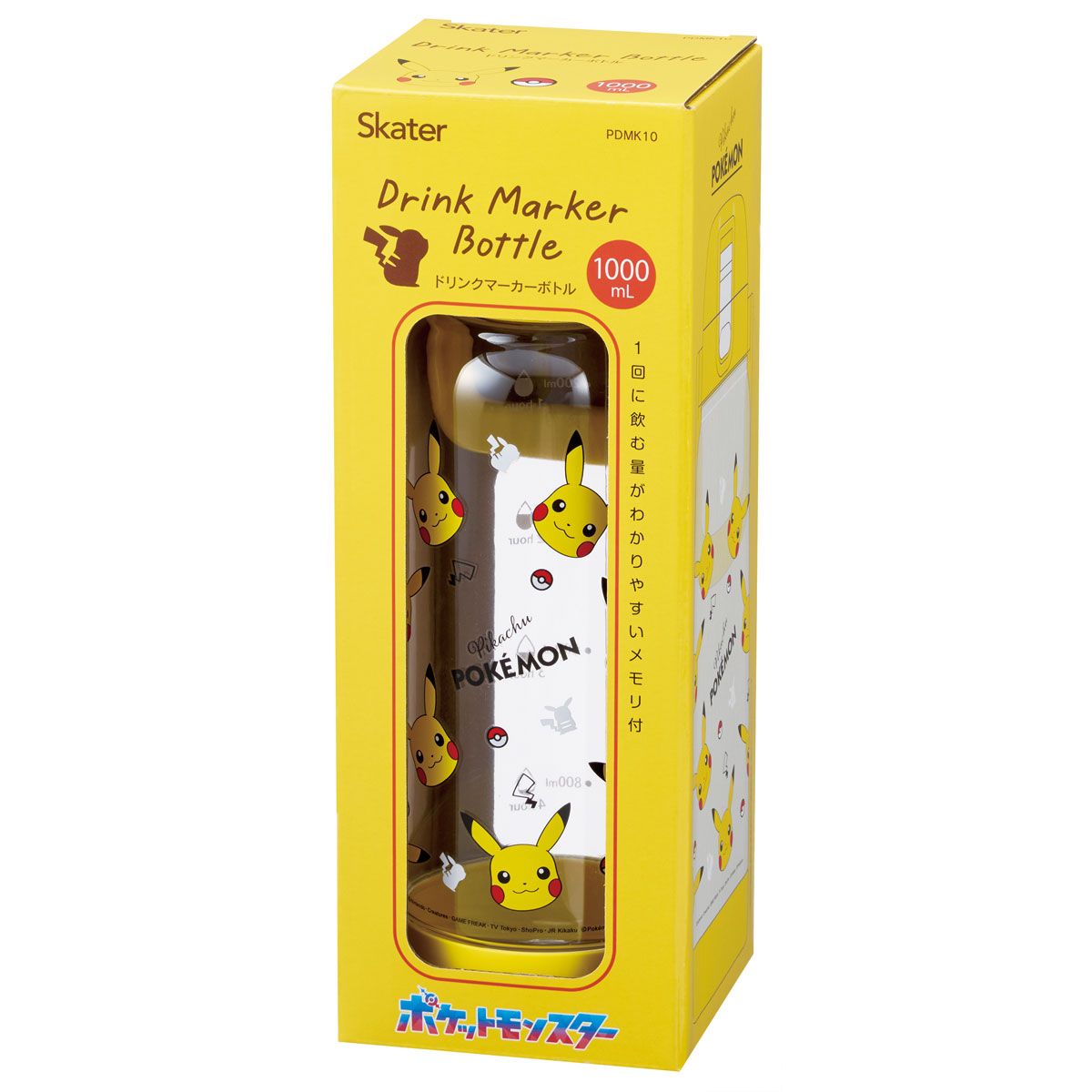スケーター ドリンク マーカー ボトル 1L タイムマーカー 付き 目盛り 水筒 キャラクター skater PDMK10 ポケットモンスター ポケモン ピカチュウ フェイス 25【タイムマーカーウォーターボトル ウォーターボトル マグ】