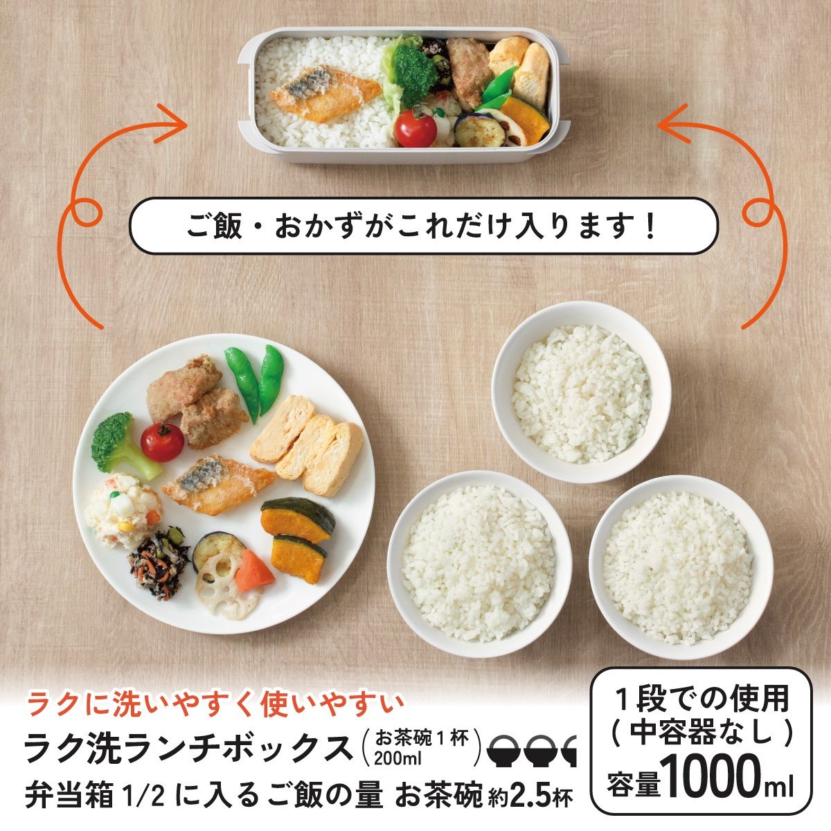 スケーター パッキン一体型 ラク洗 らくあら 2段ランチボックス 930ml