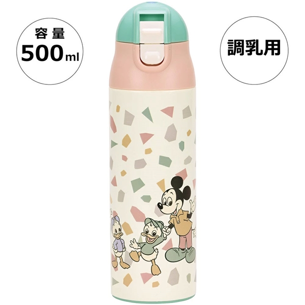 【送料無料】ステンレスボトル 500ml 調乳用 超軽量 ミルク 水筒 調乳 500 ワンタッチ 保温 かわいい スケーター SMIB5【軽量 出産祝い 出産準備 ミルク用 赤ちゃん お出かけ ミッキー&フレンズ ディズニー Disney レトロ】