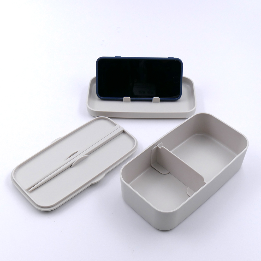 スケーター 弁当箱 スマホスタンド付き 600ml 1段 箸付き 仕切り 食洗機 レンジ 対応 日本製 skater PLB6SSH ベージュ 色 無地