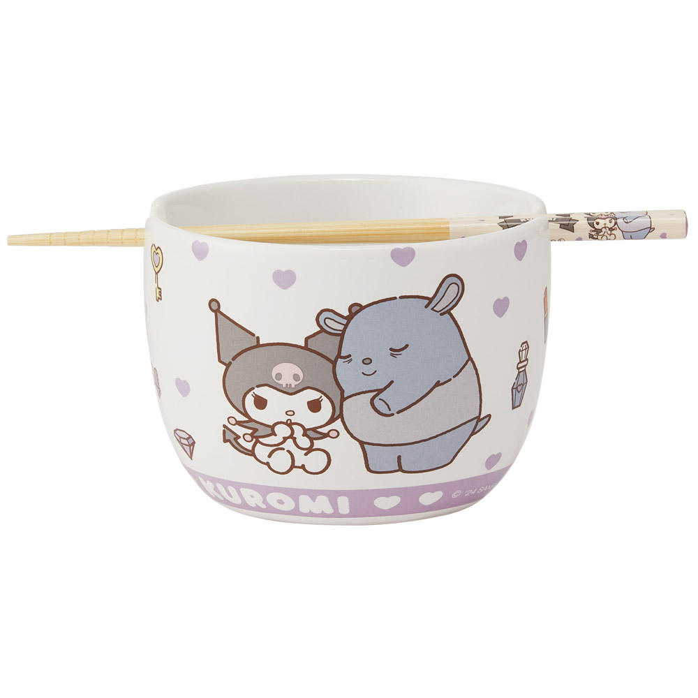 陶器製 ボウル 箸 セット 600ml 21cm 食器 鉢 お椀 丼 竹箸 カトラリー 焼き物 陶物 可愛い 便利 CHBWH1 クロミ クロミちゃん バク サンリオ 女の子 女子【陶製 食事 キャラクター キッズ こども 大人】