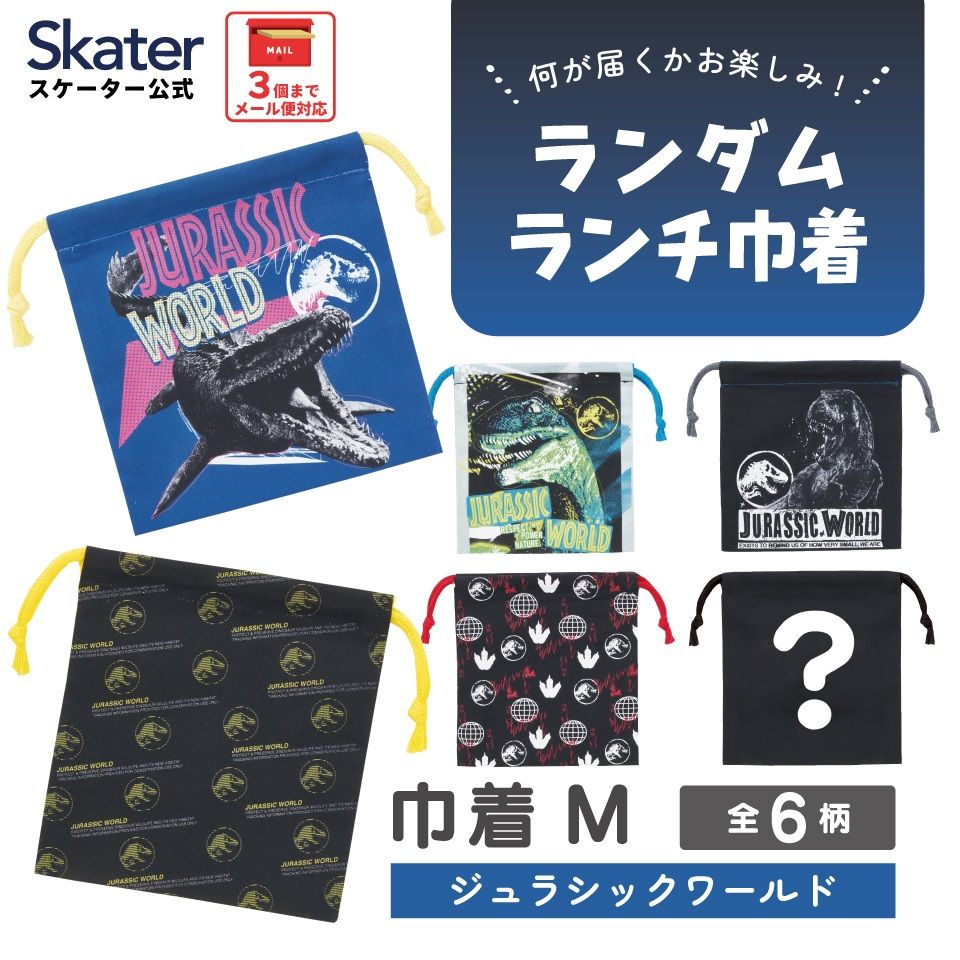 スケーター キャラクター ミステリーボックス巾着 単品 Mサイズ KBB21 skater ジュラシックワールド 恐竜 JW 男の子 男子【ブラインド ランチ巾着 ランダム お楽しみ サプライズ】