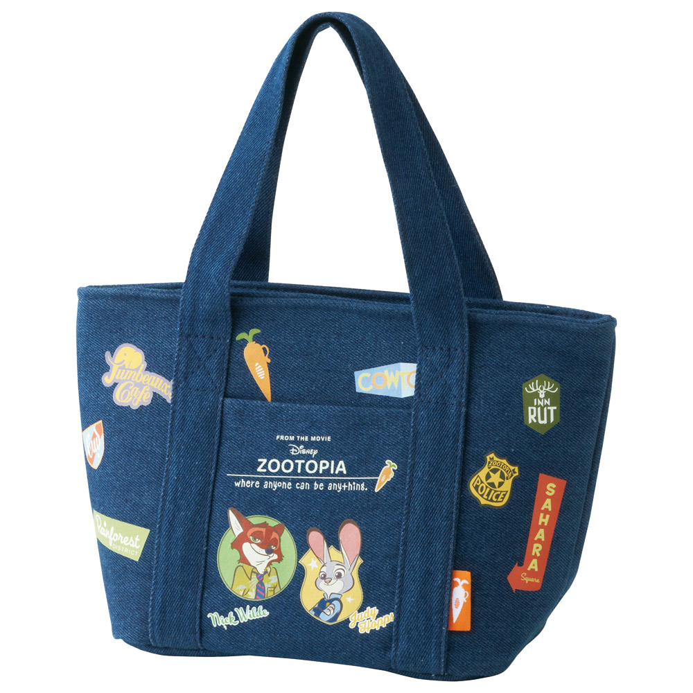 スケーター ランチバッグ デニム ポケット付き 保冷 アルミ蒸着 キャラクター 弁当 ランチ KBCD6 skater ズートピア ニック ジュディ ヴィンテージワッペン【手提げかばん ランチトートバッグ かばん】