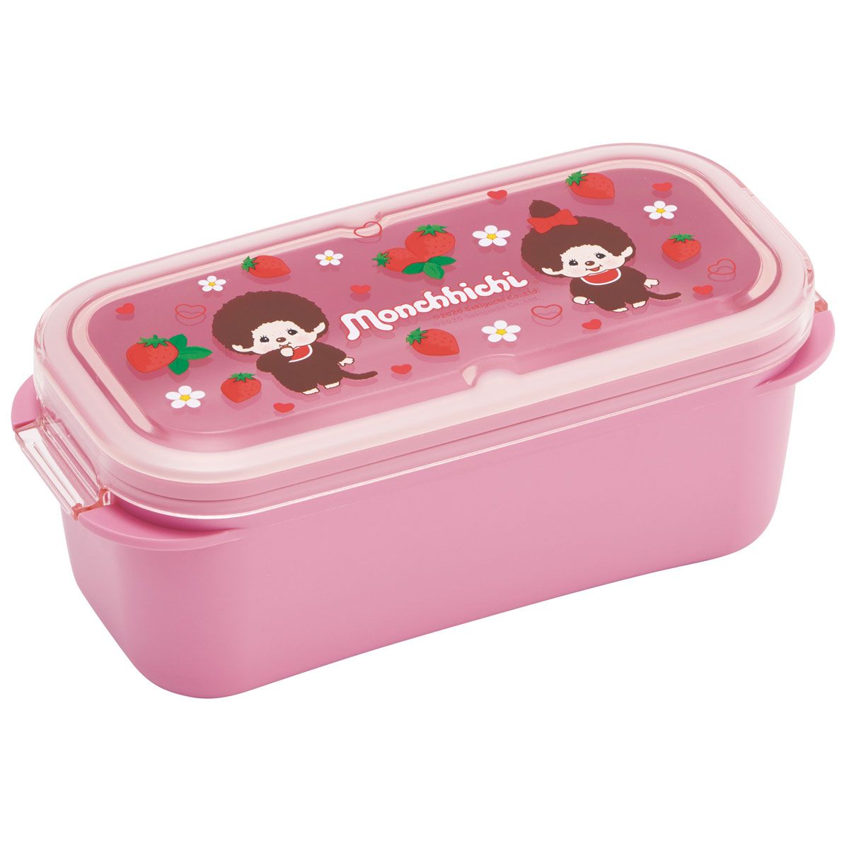 スケーター パッキン一体型 ラク洗 らくあら 2段ランチボックス 570ml 1段でも2段でも使える 留め具一体型 洗いやすい skater PALB6 モンチッチ いちご グッズ【ランチ 弁当箱 お弁当 電子レンジ 食洗機 対応 大人 子供】