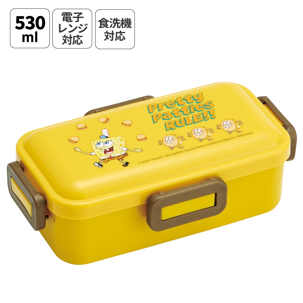 スケーター 弁当箱 530ml 大人 一段 仕切り 食洗機 レンジ 対応 日本製 ランチボックス skater PFLB6 スポンジ・ボブ グッズ キャラクター SpongeBob【レディース 4点ロック お弁当箱 ドーム型 1段 食洗機OK】
