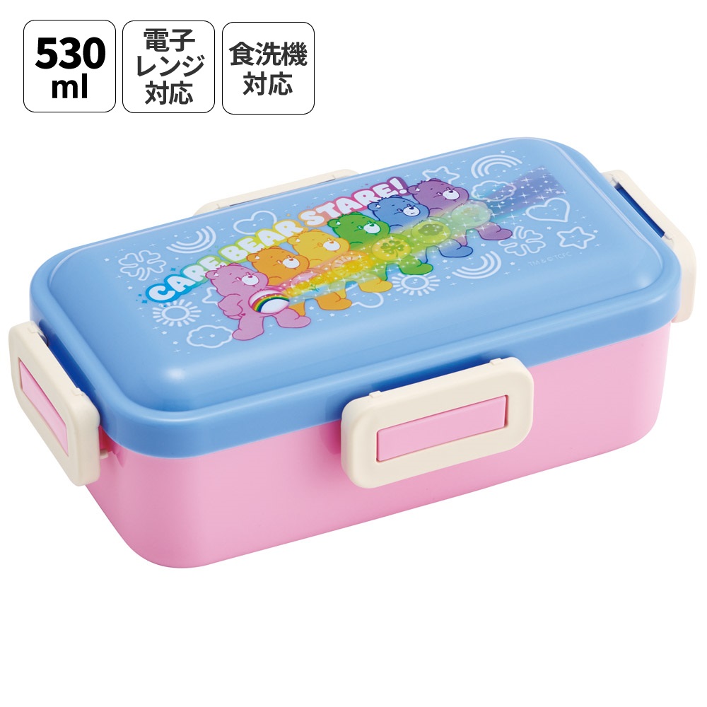 スケーター 弁当箱 530ml 大人 一段 仕切り 食洗機 レンジ 対応 日本製 ランチボックス skater PFLB6 Care Bears ケアベア スパークル くま カラフル【レディース 4点ロック お弁当箱 ドーム型 1段 食洗機OK】