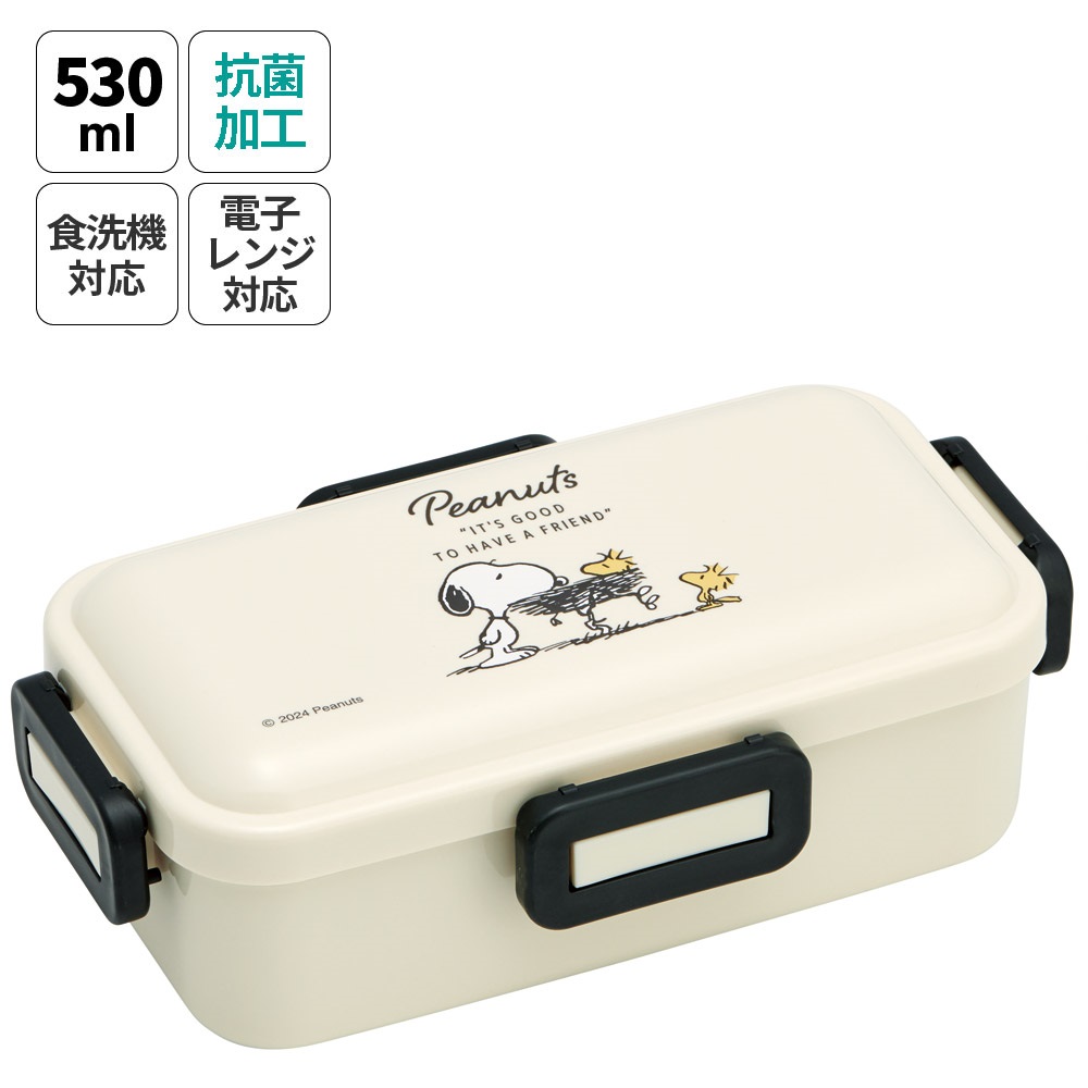 おかずがつぶれにくい 抗菌ふわっと弁当箱 1段/530ml スヌーピー バッジ/PFLB6AG_4973307687907