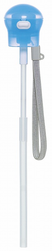 プッシュ式ストローホッパーキャップ[携帯用ストラップ・ケース付き]●ブルー●//ペットボトル/ストロー/ワンプッシュ/便利/水筒/水分補給/レジャー/スポーツ/病院/サポート// スケーター